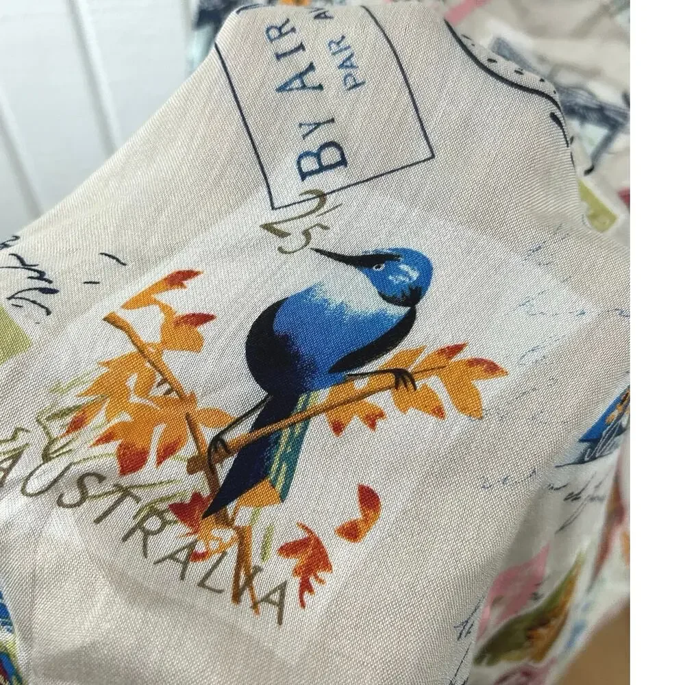Vintage Postage Stamp Bird Butterfly Travel Print Oblong Scarf Wrap Shawl